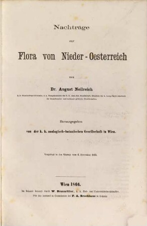 Nachträge zur Flora von Nieder-Oesterreich