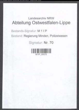 Polizeiverwaltung in Lübbecke, Band 1