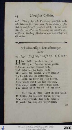 Schriftmäßige Betrachtungen über einige Eigenschaften Gottes. 1744.