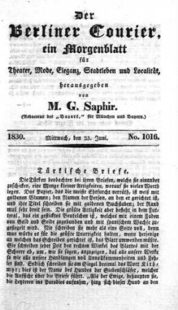 No. 1016, Mittwoch, den 23. Juni 1830