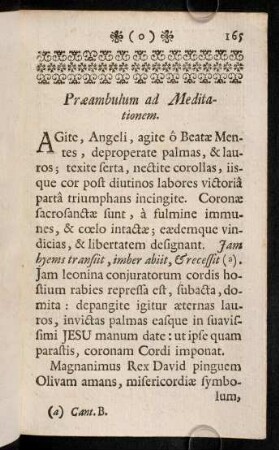 165-172, Jesus cor sibi charum palma & lauro cingit, coronat. Praeambulum ad Meditationem.
