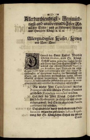 Allerdurchleuchtigst- Großmächtigst- und unüberwindlichster Römischer Kaiser/ ...