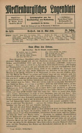 Nr. 21/22. Rostock, den 17. Mai 1925.