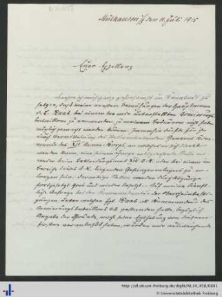 Nachlass Heinrich von Bodman (NL 14/458) : Brief von Eduard Stemmermann an Heinrich von Bodman