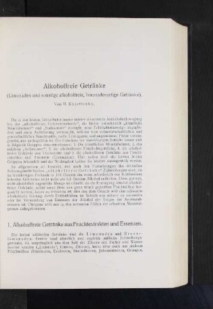 Alkoholfreie Getränke (Limonaden und sonstige alkoholfreie, limonadenartige Getränke). Von H. Kojetinsky.