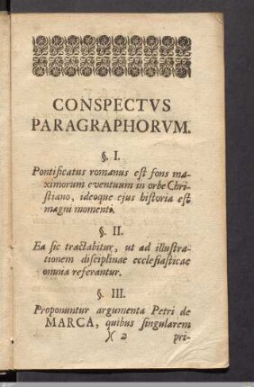 CONSPECTVS PARAGRAPHORVM