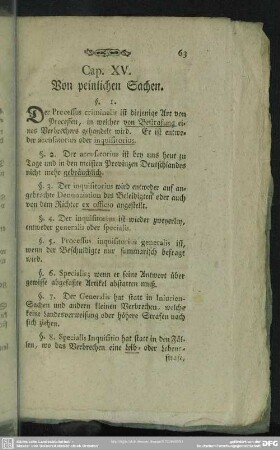 Cap. XV. Von peinlichen Sachen