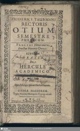 Friderici Taubmani Rectoris Otium Semestre Publicum