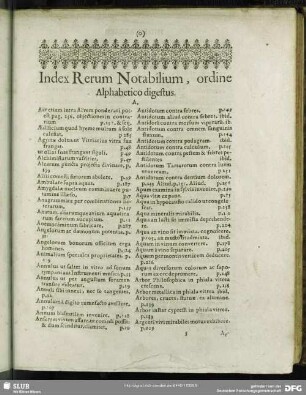 Index Rerum Notabilium, ordine Alphabetico digestus