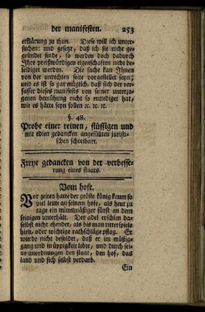 Probe, einer reinen, flüssigen und mit edlen gedancken angefüllten juristischen schreibart. - Aus den Bremischen beyträgen.