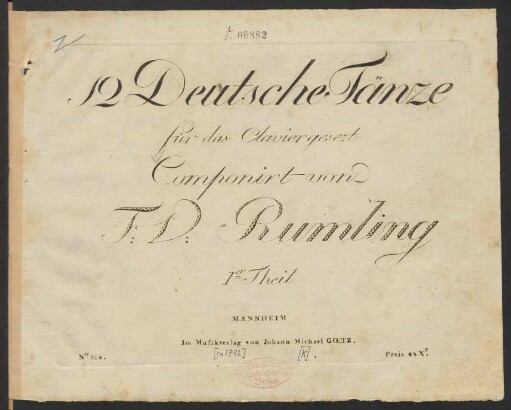 12 Deutsche Tänze : für das Clavier gesezt : 1er Theil