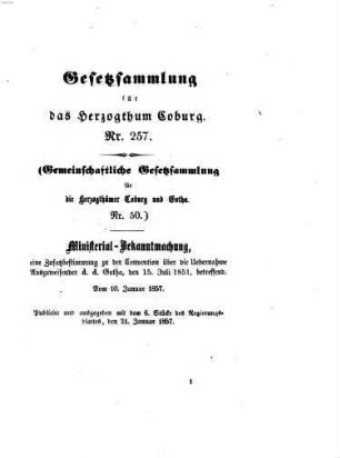 Gesetz-Sammlung für das Herzogtum Coburg. 1857/58 = Nr. 257 - 339