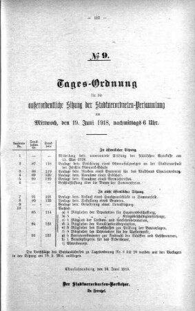 Tages-Ordnung No. 9. (87-95), 19. Juni 1918
