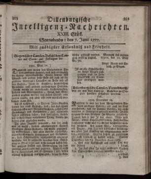 XXIII. Stück. Sonnabends: den 7. Junii 1777.