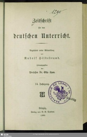 14.1900: Zeitschrift für den deutschen Unterricht