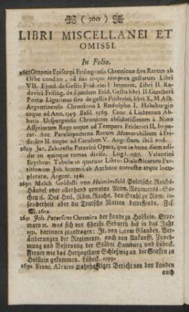 Libri Miscellanei Et Omissi. In Folio