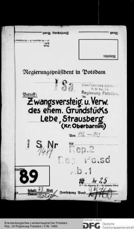 Grundstück des ehemaligen Eigentümers Franz Lebe in Strausberg, Zilleweg 1, Grundbuch Strausberg Bd. 69 Bl. 1436