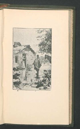 [Dibujo de un campesino frente a una casita campesina]