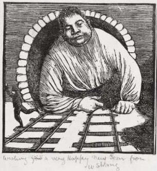 Mann im Tunnel (handschriftliche Neujahrswünsche von W. Strang)