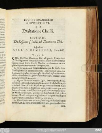 Disputatio VI. De Exaltatione Christi. ... Respondente Gellio Hemringa, Leov. Fris.