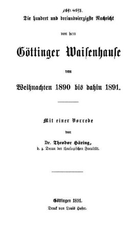 143: Nachricht von dem Göttinger Waisenhause