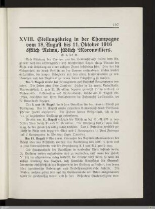 XVIII. Stellungskrieg in der Champagne vom 18. August bis 11. Oktober 1916 östlich Reims, südlich Moronvilliers