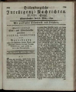 XLVIII. Stück. Sonnabends: den 26. Nov., 1790.
