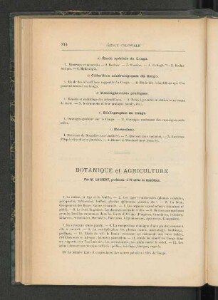 Botanique et Agriculture.