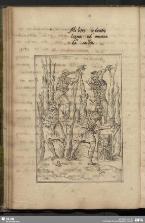 Milites cedentes ligna ad munienda castra.