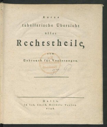 Kurze tabellarische Übersicht aller Rechtstheile, zum Gebrauch für Vorlesungen