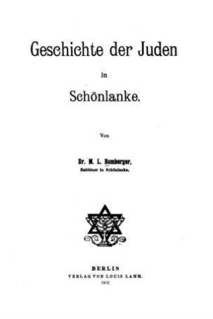 Geschichte der Juden in Schönlanke / von M. L. Bamberger