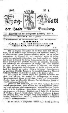 Tag-Blatt der Stadt Bamberg. 1862 = Jg. 29, [1] = Jan. - Juni