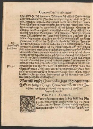 Warumb unser Concordia ... Hierusalem verglichen werd/ und was aygentlich ein Statt sey oder haben sol. Das VIII. Capittel.