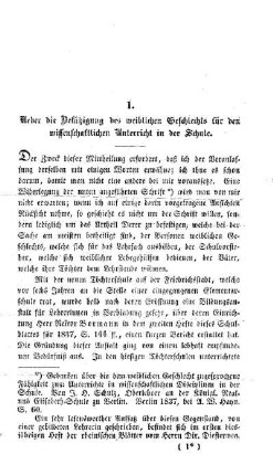 Ueber die Befähigung des weiblichen Geschlechts für den wissenschaftlichen Unterricht in der Schule