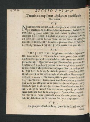 Sectio Prima. Terminos explicans, & statum quaestionis informans.