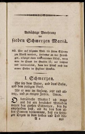 Andächtige Verehrung der sieben Schmerzen Mariä.