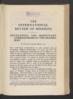 Developing the missionary consciousness in the modern man