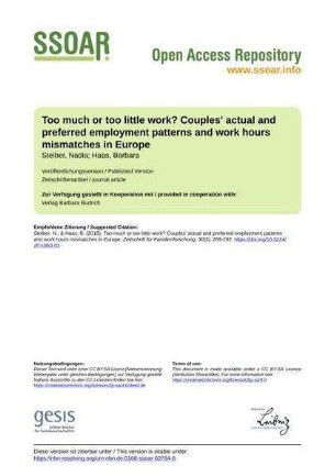 Too much or too little work? Couples' actual and preferred employment patterns and work hours mismatches in Europe