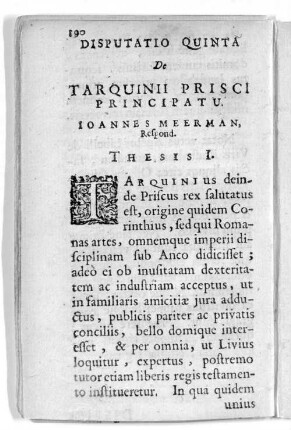 Disputatio Quinta De Tarquinii Prisci Principatu. Ioannes Meerman ...