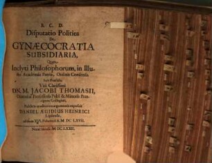 Disp. polit. de gynaecocratia subsidiaria