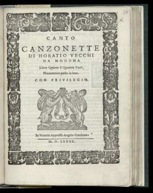 Orazio Vecchi: Canzonette ... Libro quarto à quattro voci ... Canto