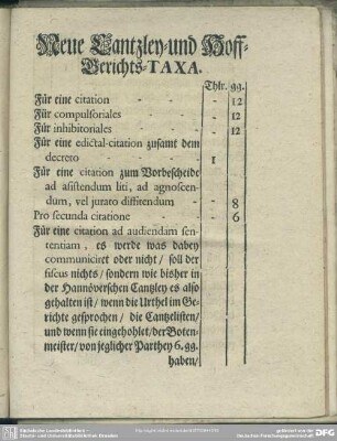 Neue Cantzley- und Hoff-Gerichts-Taxa