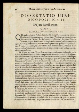 Caput I. De Familia, quatenus sumitur pro Domo.