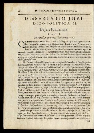 Caput I. De Familia, quatenus sumitur pro Domo.