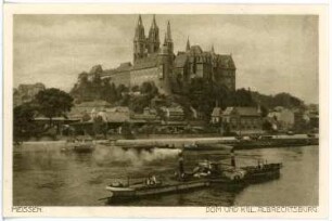 Meißen. Albrechtsburg u. Dom - Elbe mit Schlepper