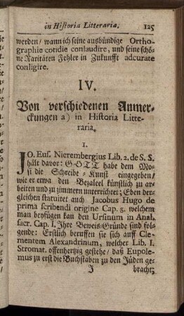 IV. Von verschiedenen Anmerckungen.