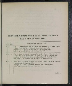 Directorium divini officii pro anno Christi 1863