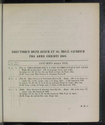 Directorium divini officii pro anno Christi 1863