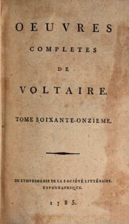 Oeuvres Complètes De Voltaire, Tome Soixante-Onzieme. Corresp. générale