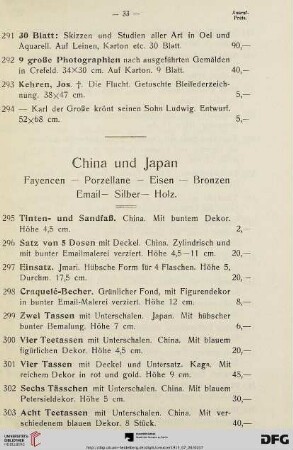 China und Japan: Fayencen - Prozellane - Eisen - Bronzen - Email - Silber - Holz (Nr. 295-456)